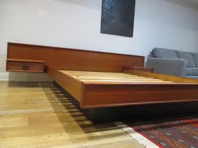 MCM, Queen, Teak Bed Frame with Floating Tables, View more
