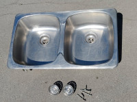Double Stainless Steel Sink with Drain Plugs / Good Condition$50