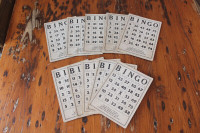 Box Lot of 10 Old Bingo Cards - Great For Display