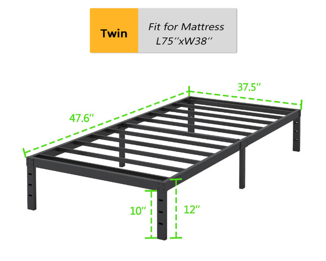 Cieemine 12" Twin/Single Size Metal Bed Frame Holds 2500lbs NEW in Beds & Mattresses in London - Image 2