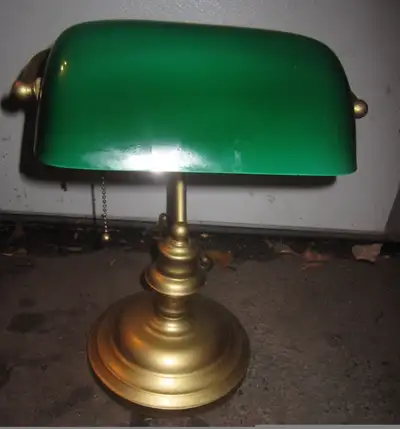 Vintage Emerald Glass Brass Body Banker's Desk / Piano Lamp, View more