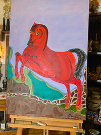 “ Red Horse ” Painting Oil on Canvas .