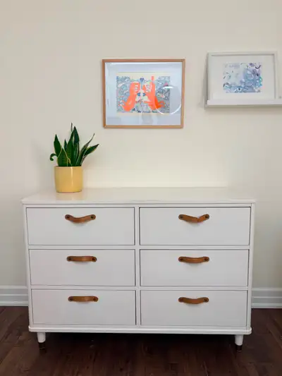 West Coast Kids Solid Wood Dresser — Off-White, Leather Pulls, View more