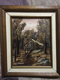 [SOLD] Cabin in the woods signed oil painting