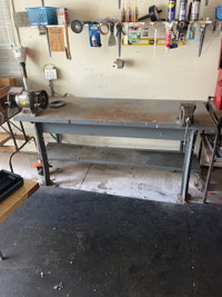 Heavy Steel Bench with 4 inch Vise and 6 inch Bench Grinder