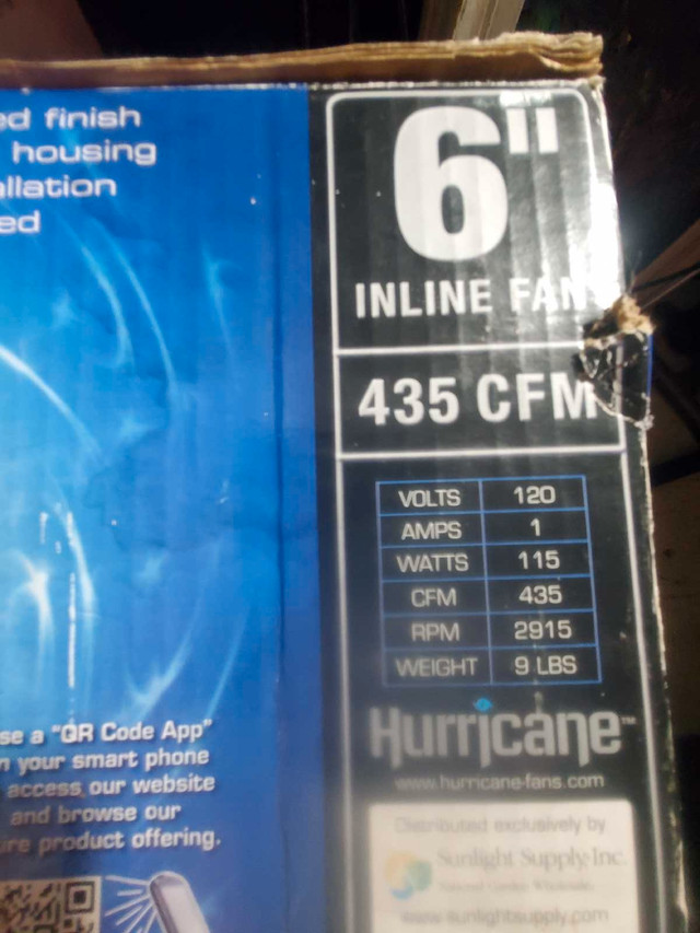 Hurricane inline fan 6" 435 in Indoor Lighting & Fans in City of Toronto - Image 2