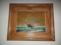 BEAUTIFUL VINTAGE 12" BY 16" OIL ON CANVAS PAINTING OF A SAIL S