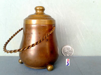 Trench Folk Art Copper Brass Covered Pot With Braided Wire Handl