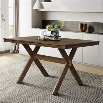New-ANDOVER MILLS 59" SOLID WOOD DINING TABLE, BROWN , View more