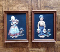 Vintage Framed Dutch Boy & Girl Embossed Prints