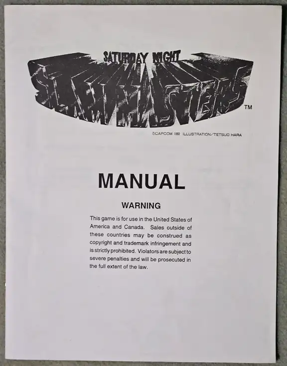 SATURDAY NIGHT SLAM MASTERS ARCADE GAME MANUAL