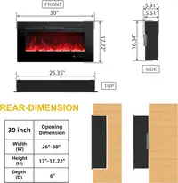 Rodalflame 30 Inches Electric Fireplace Wall Mounted Heater for