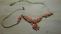 Necklace ,lady,vintage,well made,coral color stones, of rosettes