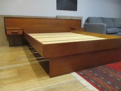 MCM, Queen, Teak Bed Frame with Floating Tables, View more