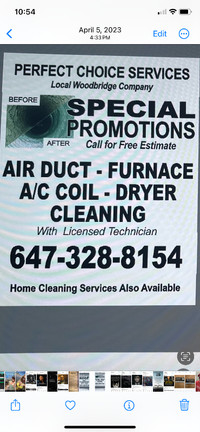 AIR DUCT - FURNACE - DRYER - AC COIL Cleaning with Technician