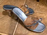 Clear slip on heels - blue satin ladies size 5.5