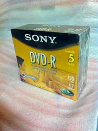 Sony DVD-R 4.7gb 120 Min. Disc 5 Pack New Sealed