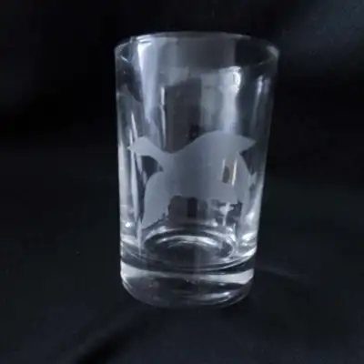 vintage 1970's ETCHED DUCK SHOT GLASS , View more