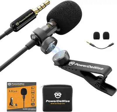 Professional Grade Lavalier Clip On Microphone - Lav Mic for Camera Phone iPhone Video Recording ASM...