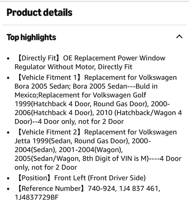 Power Window Regulator VW Golf Jetta in Other in Hamilton - Image 5