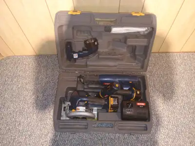 Ryobi tool set flashlight, drill, reciprocating saw, skil saw, View more