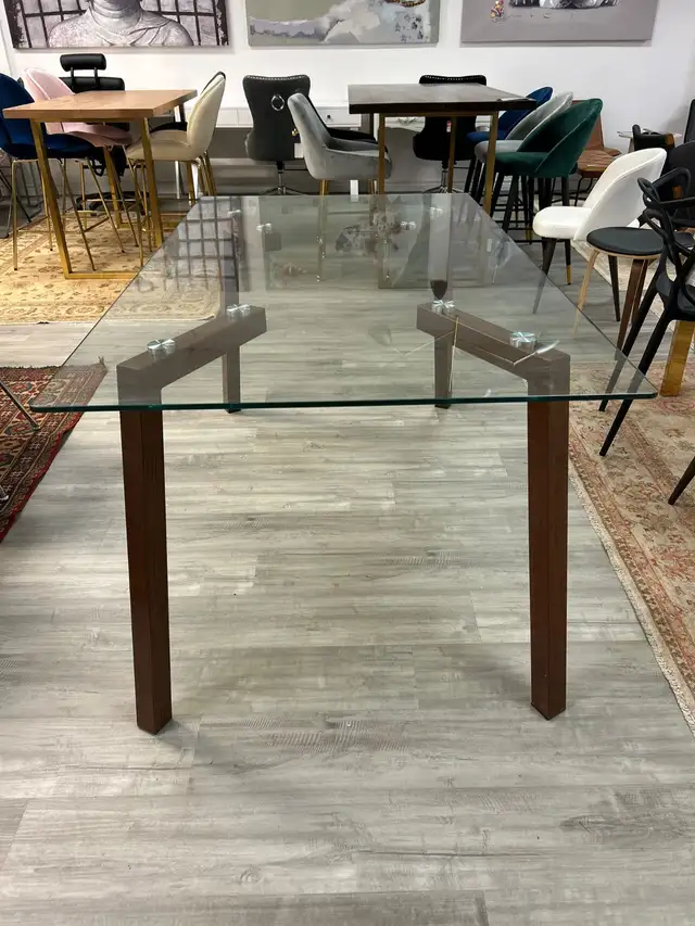Glass Dining Table | Walnut Legs | NOW ON LOW PRICE! in Dining Tables & Sets in City of Toronto - Image 2