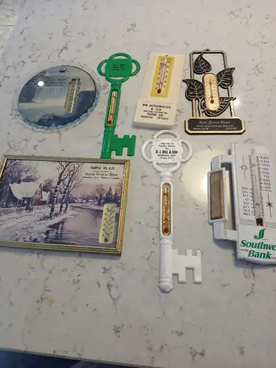 D.J.Hill Neustadt,WM.Huenemoeder Hanover Emke Funeral chapel Chesley,J.E.Meyer Neustadt thermometers...