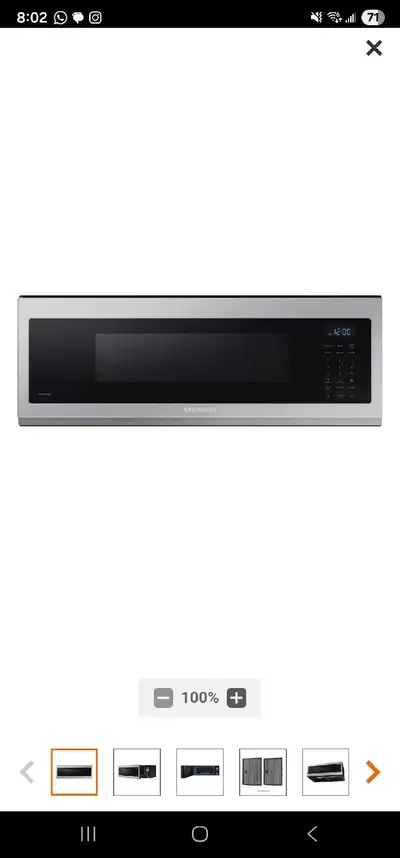 Samsung low profile microwave hood range. Brand new in opened box. Only opened the box to view instr...