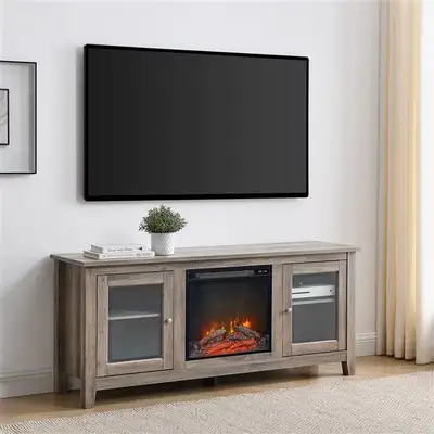 58" TV Stand w/Fireplace and 2 Cabinets, Grey - $475 Firm, View more