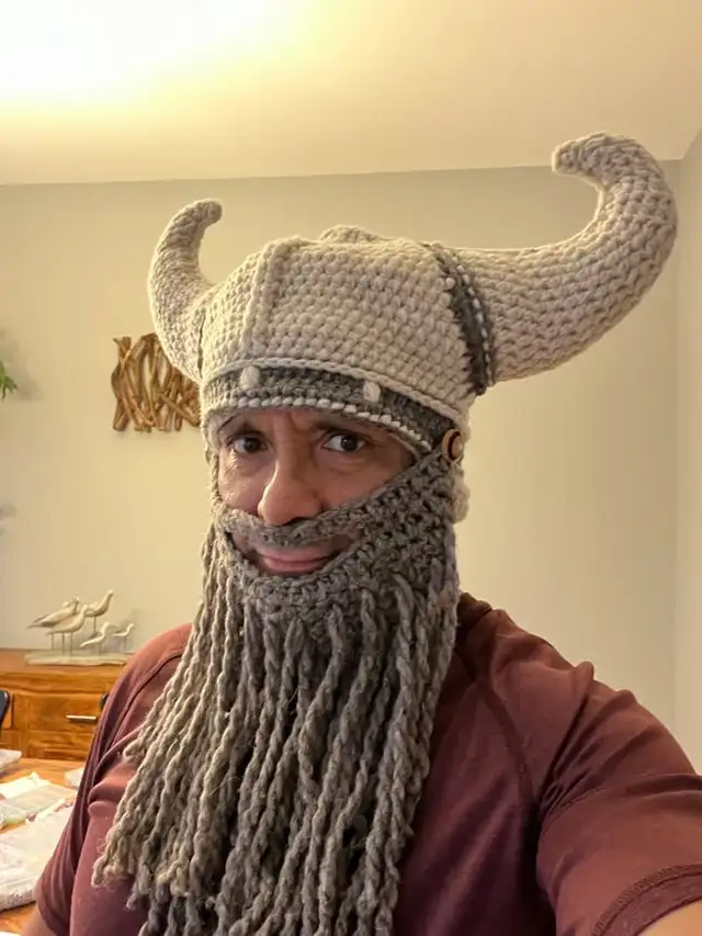 Viking Hat with Extra-Long Beard – Handmade Pure Wool