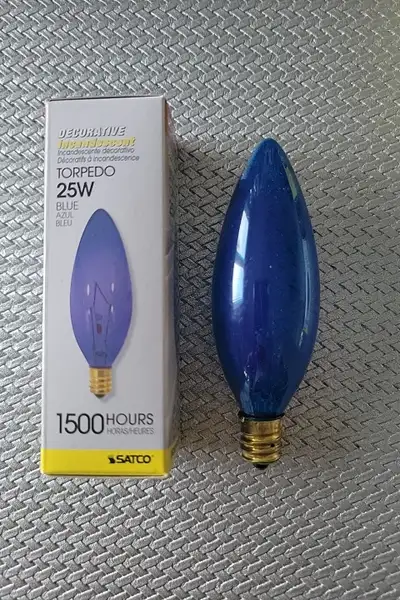 10 New indigo blue light bulbs in box, View more
