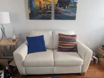 Small Palliser All Leather Eggshell White Loveseat Sofa Couch, View more