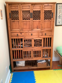 Antique Chinese Cabinet + 4 Intricate Carved  Panels
