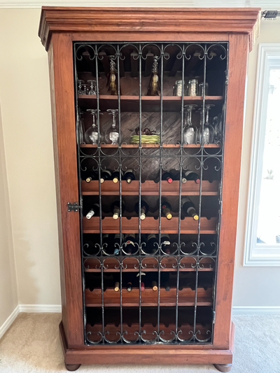 Large Tuscan-Style Wine Armoire - Solid Wood and Wrought Iron, View more