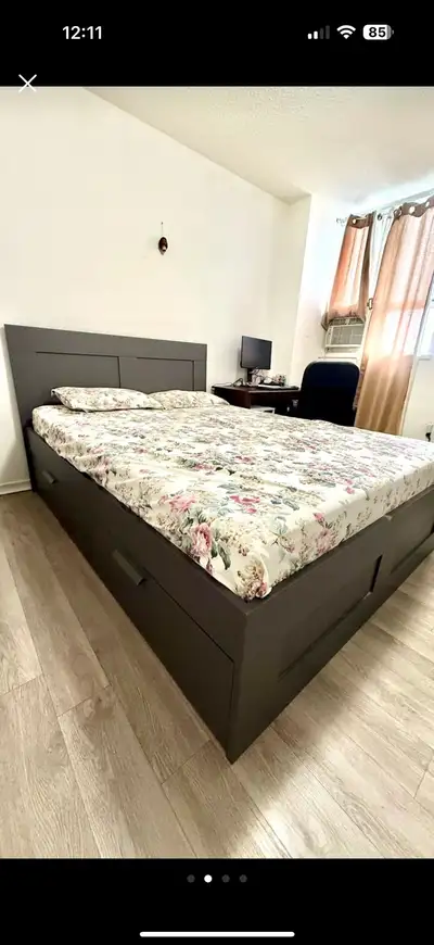 IKEA Queen Size Bed Frame with hard mattress es4 storage, View more