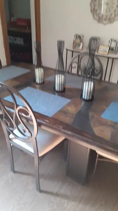 Very Large and Very Heavy Slate and Wooden Table, View more
