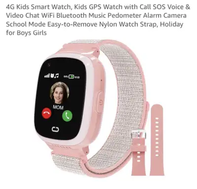 A new pink 4G Kids Smart Watch, equipped with GPS, SOS, voice and video chat, WiFi, Bluetooth, music...