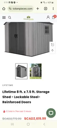 Brand new in box Lifetime 8ft ×7.5ft Outdoor Shed