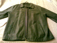 Men's Eddie Bauer leather coat, Large Tall, Black.