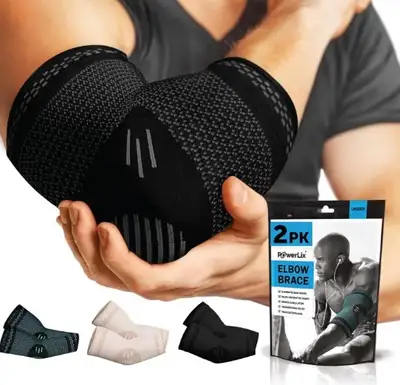 NEW-Pair of elbow compression support/sleeve (L & XL)-Open box., View more