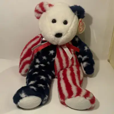 1999 Vintage TY Beanie Baby Spangle The Bear Patriotic Plush , View more