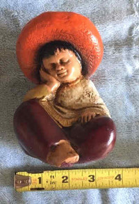 Mexican Siesta Boy Figurine Handpaintd 4 ¾"High gold-trim serape