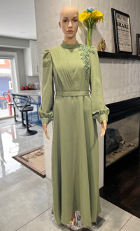 Modest Turkish mint green maxi dresses 