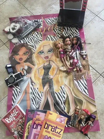 Barbies Mini Barbie’s Poster Stage set and drums Bratz camera DVD and 3 books