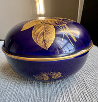 Vintage Cobalt Dish with Gold Etching