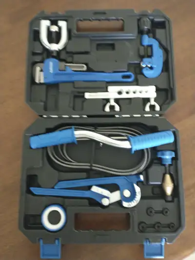 Mastercraft plumbing tool set containing 14 jewels for plumbing repairs: flaring tool, faucet reseat...
