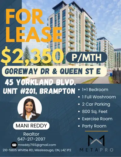 Condo for Rent $2,350, 2 car parking, Brampton