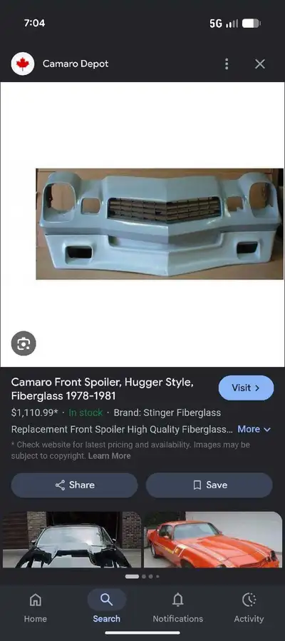 Rare vintage hugger style front air dam for 78-81 Camaro Located in Dundalk