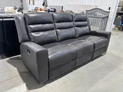 Demo!  Grey manual reclining Leather sofa, View more