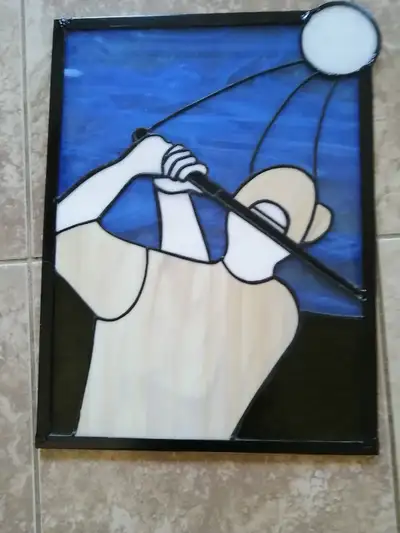 STAINED GLASS GOLFER 16 1/2" x 12 1/2", View more